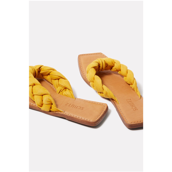 SCHUTZ Evereve New in Box Cicely Braided Flat Sandal in Marigold Yellow // 10 - Picture 3 of 10